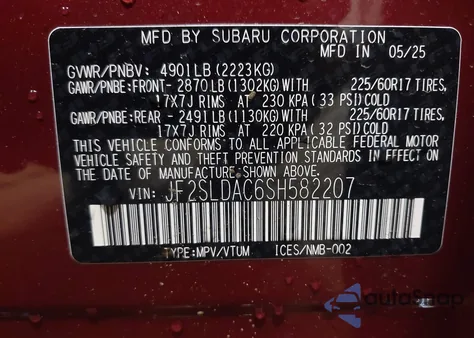 2025 Subaru Forester from USA, damaged, VIN JF2SLDAC6SH582207
